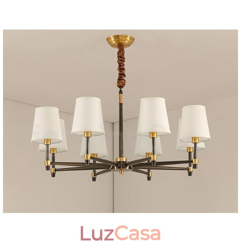 Pure Brass Grande Luxuoso Rústico Retro Vintage Pingente de Latão Lustre com Tons de Tecido