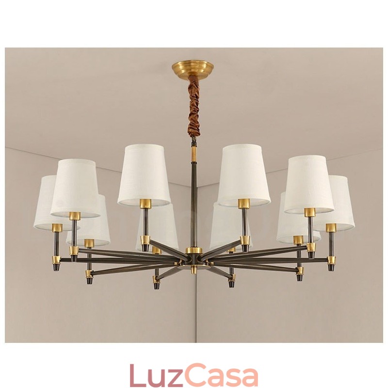 Pure Brass Grande Luxuoso Rústico Retro Vintage Pingente de Latão Lustre com Tons de Tecido