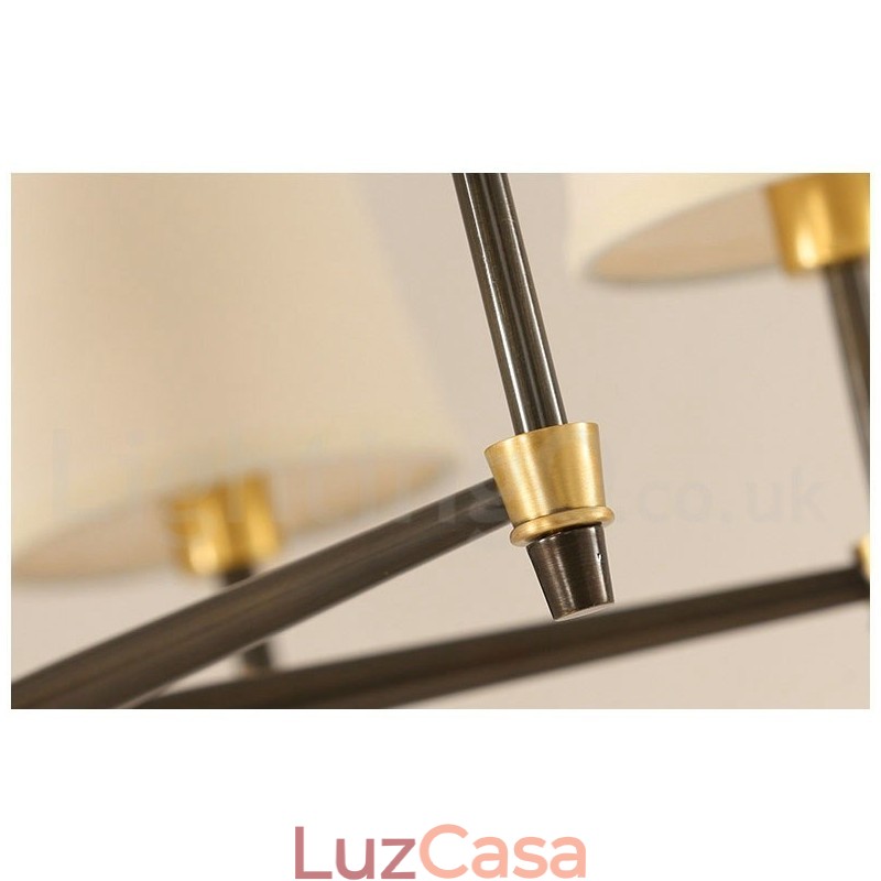 Pure Brass Grande Luxuoso Rústico Retro Vintage Pingente de Latão Lustre com Tons de Tecido