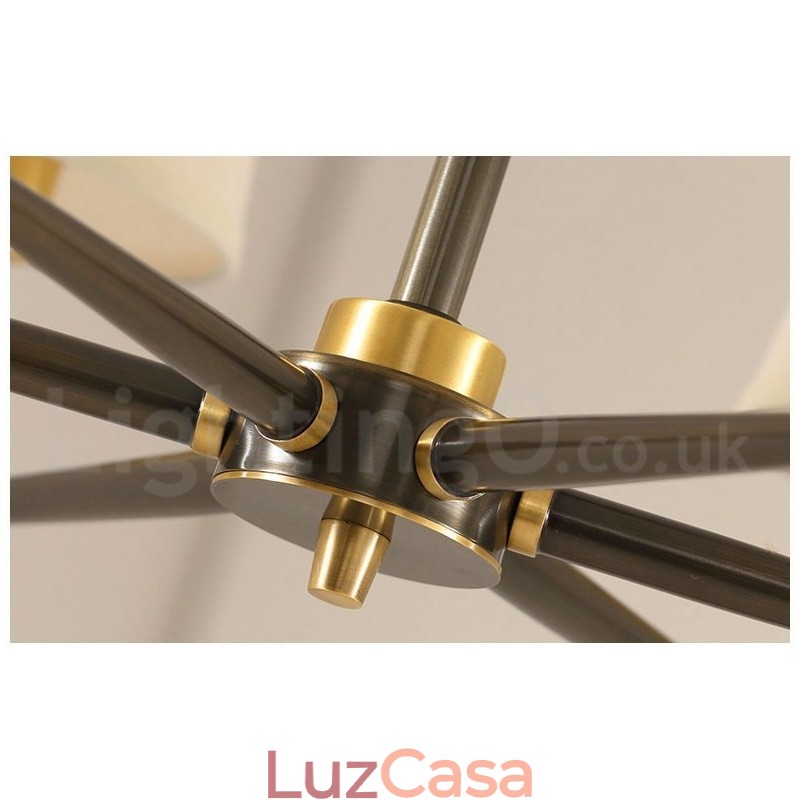 Pure Brass Grande Luxuoso Rústico Retro Vintage Pingente de Latão Lustre com Tons de Tecido