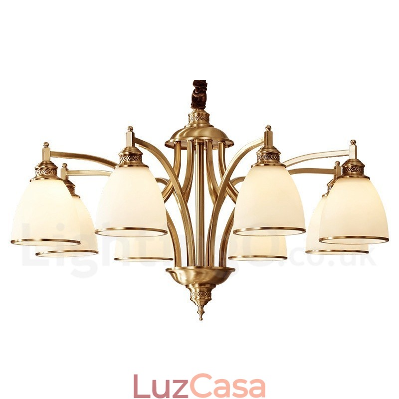 Pure Brass Grande Luxuoso Rústico Retro Vintage Pingente de Latão Lustre com Tons de Vidro