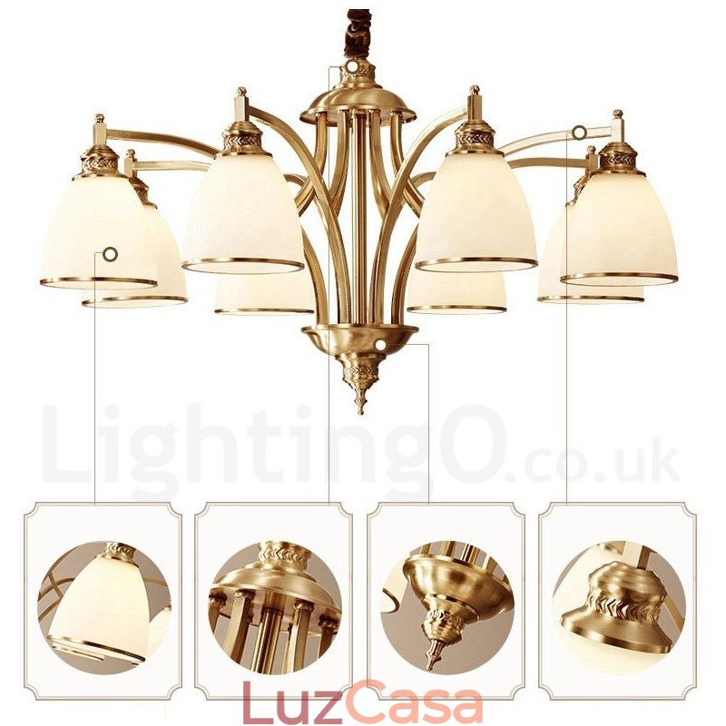 Pure Brass Grande Luxuoso Rústico Retro Vintage Pingente de Latão Lustre com Tons de Vidro