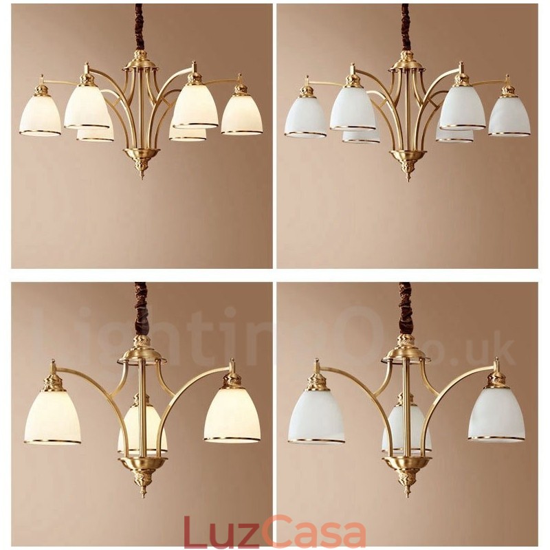 Pure Brass Grande Luxuoso Rústico Retro Vintage Pingente de Latão Lustre com Tons de Vidro