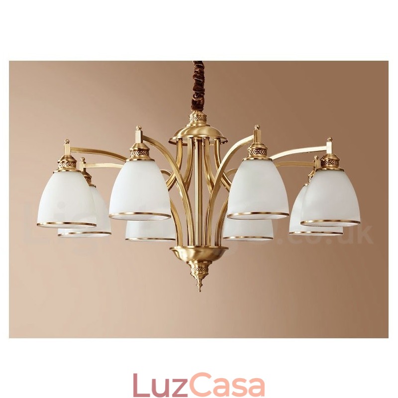 Pure Brass Grande Luxuoso Rústico Retro Vintage Pingente de Latão Lustre com Tons de Vidro