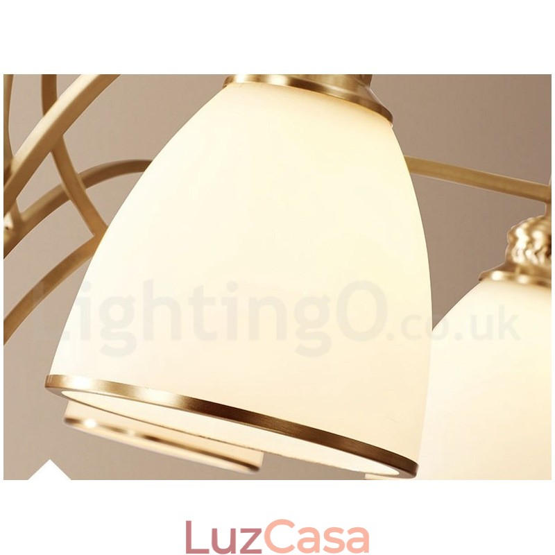 Pure Brass Grande Luxuoso Rústico Retro Vintage Pingente de Latão Lustre com Tons de Vidro