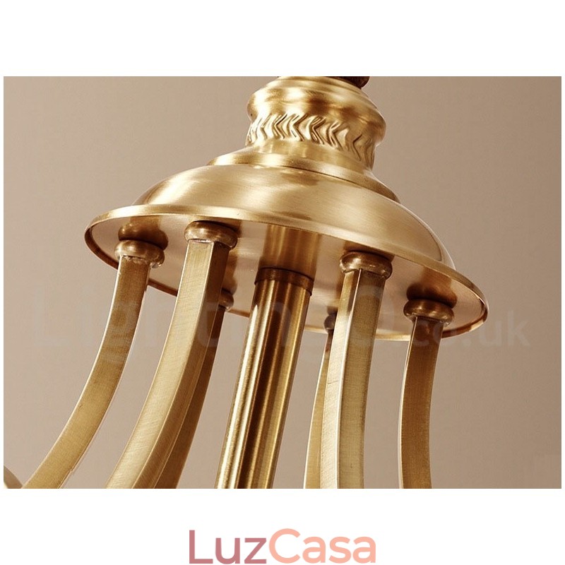 Pure Brass Grande Luxuoso Rústico Retro Vintage Pingente de Latão Lustre com Tons de Vidro