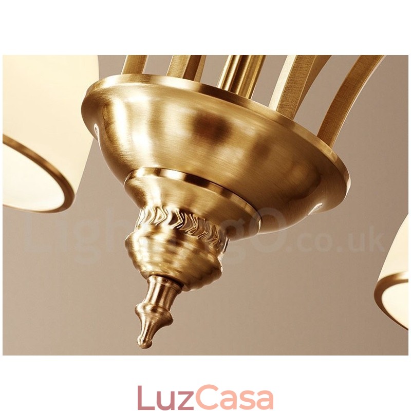 Pure Brass Grande Luxuoso Rústico Retro Vintage Pingente de Latão Lustre com Tons de Vidro