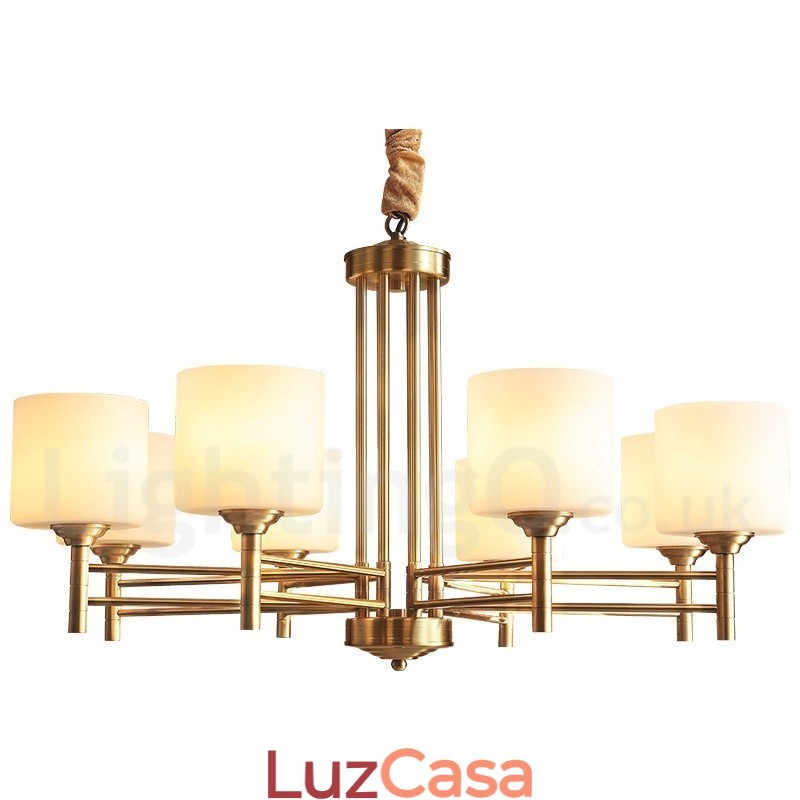 Pure Brass Grande Luxuoso Rústico Retro Vintage Pingente de Latão Lustre com Tons de Vidro