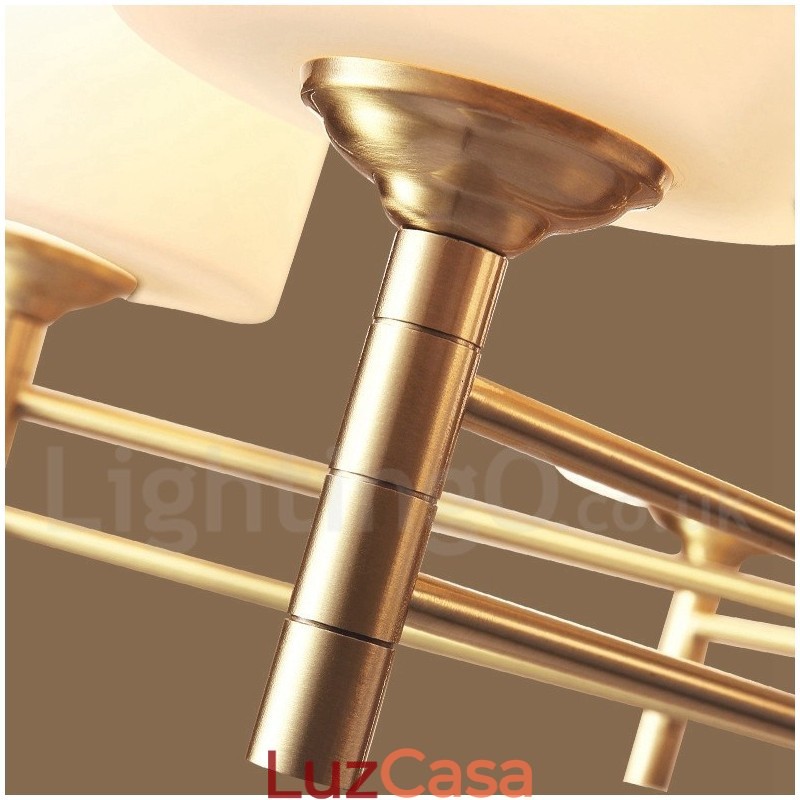 Pure Brass Grande Luxuoso Rústico Retro Vintage Pingente de Latão Lustre com Tons de Vidro