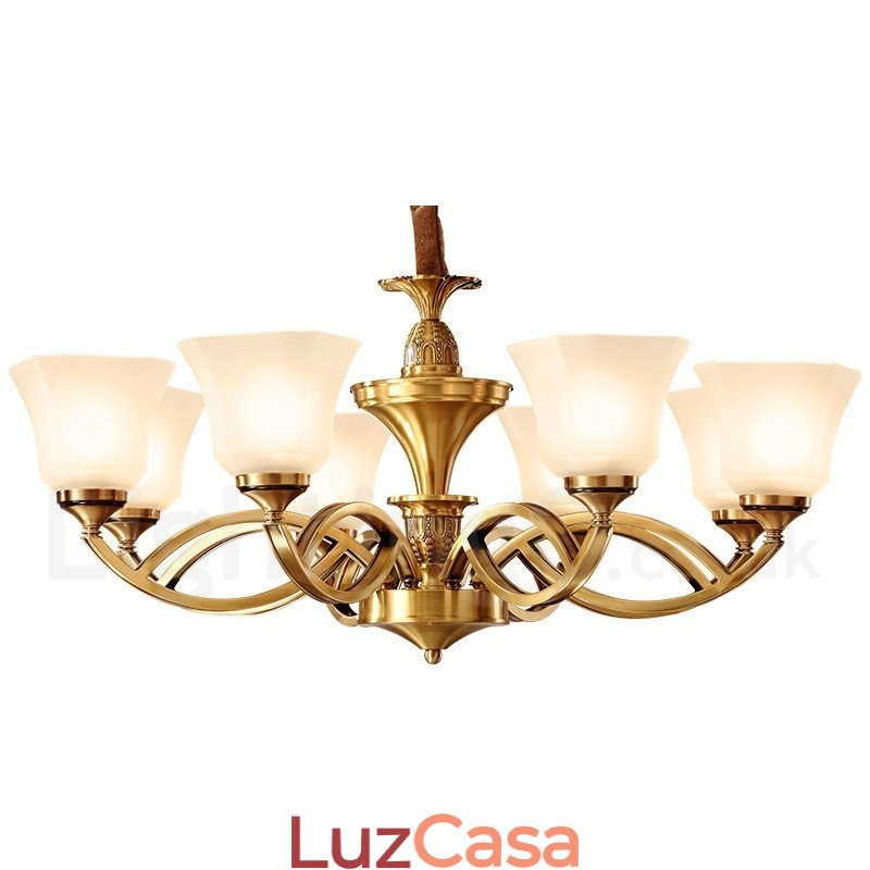 Pure Brass Grande Luxuoso Rústico Retro Vintage Pingente de Latão Lustre com Tons de Vidro
