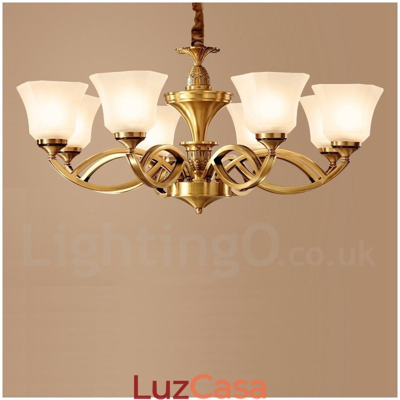 Pure Brass Grande Luxuoso Rústico Retro Vintage Pingente de Latão Lustre com Tons de Vidro
