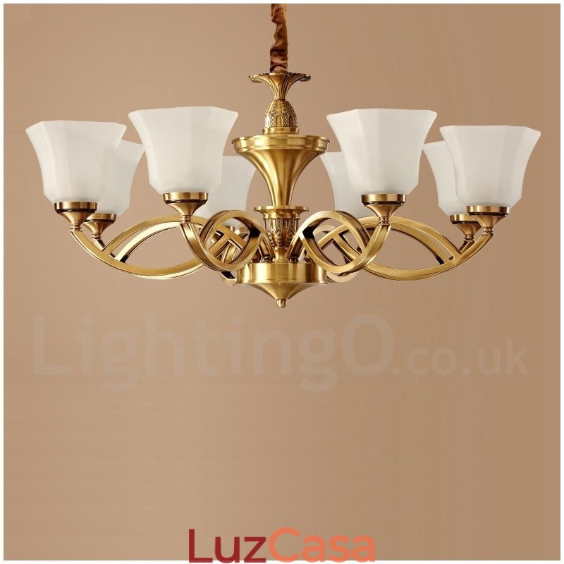 Pure Brass Grande Luxuoso Rústico Retro Vintage Pingente de Latão Lustre com Tons de Vidro