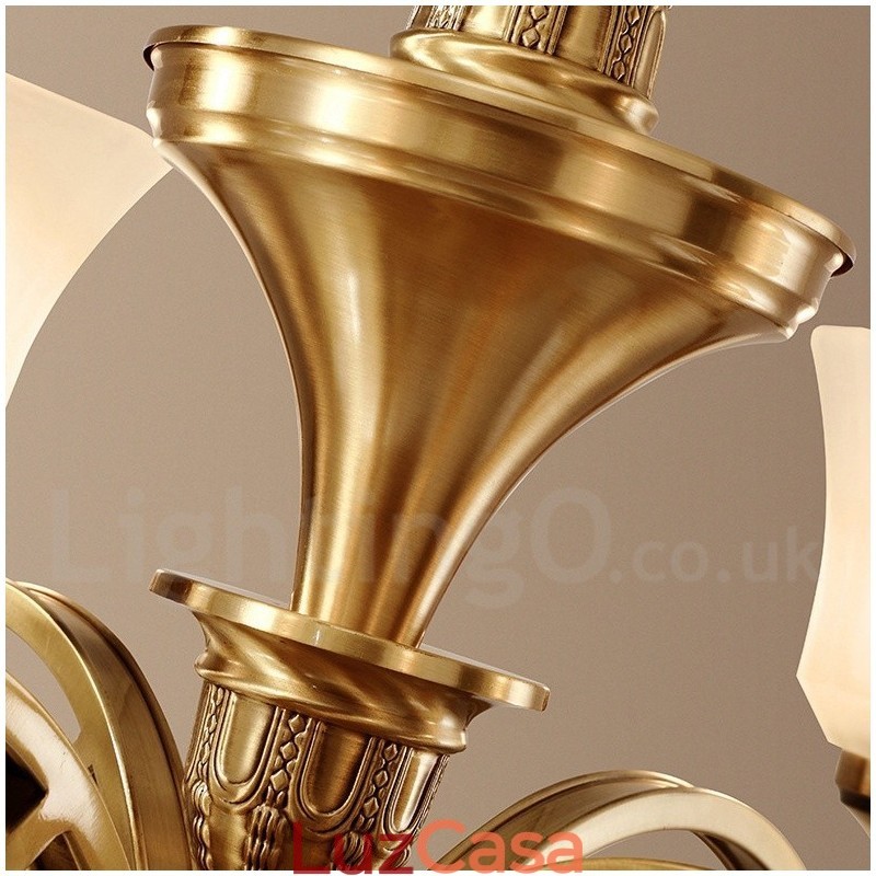 Pure Brass Grande Luxuoso Rústico Retro Vintage Pingente de Latão Lustre com Tons de Vidro