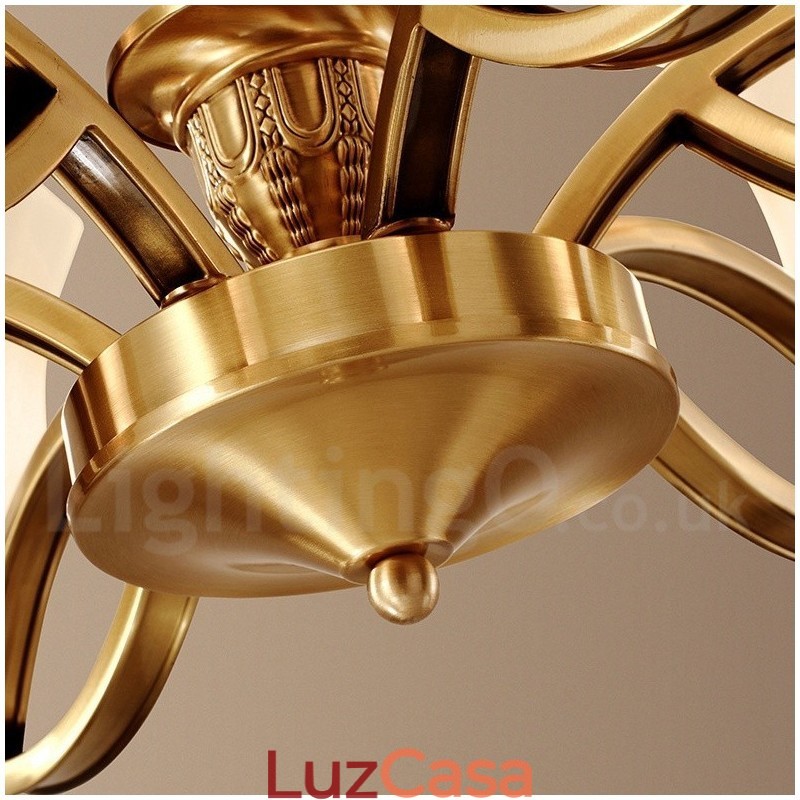 Pure Brass Grande Luxuoso Rústico Retro Vintage Pingente de Latão Lustre com Tons de Vidro