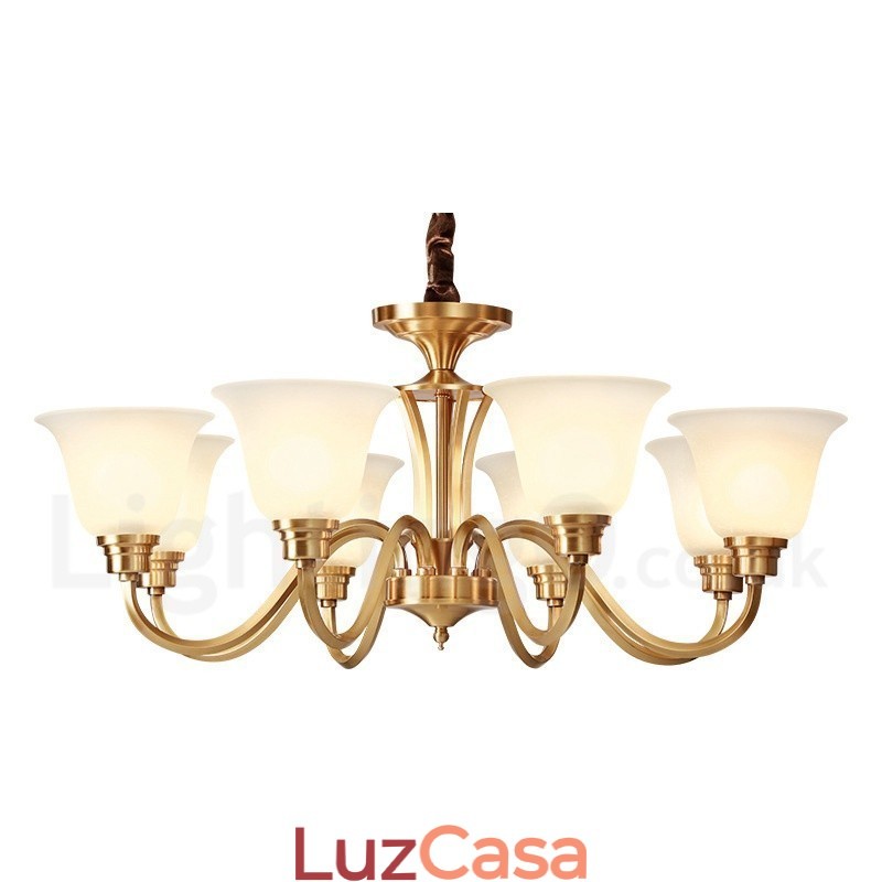 Pure Brass Grande Luxuoso Rústico Retro Vintage Sólido Latão Pingente Lustre com Tons de Vidro