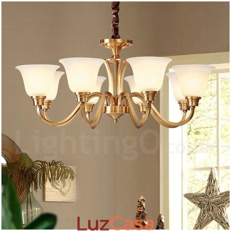 Pure Brass Grande Luxuoso Rústico Retro Vintage Sólido Latão Pingente Lustre com Tons de Vidro