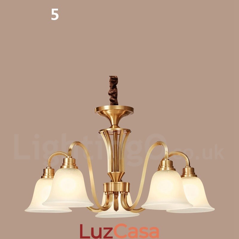 Pure Brass Grande Luxuoso Rústico Retro Vintage Sólido Latão Pingente Lustre com Tons de Vidro