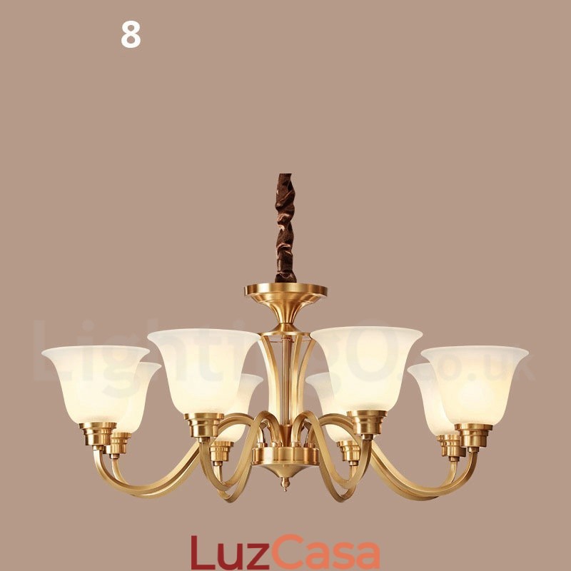 Pure Brass Grande Luxuoso Rústico Retro Vintage Sólido Latão Pingente Lustre com Tons de Vidro