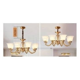 Pure Brass Grande Luxuoso Rústico Retro Vintage Sólido Latão Pingente Lustre com Tons de Vidro