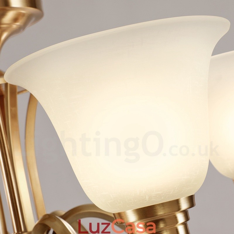 Pure Brass Grande Luxuoso Rústico Retro Vintage Sólido Latão Pingente Lustre com Tons de Vidro