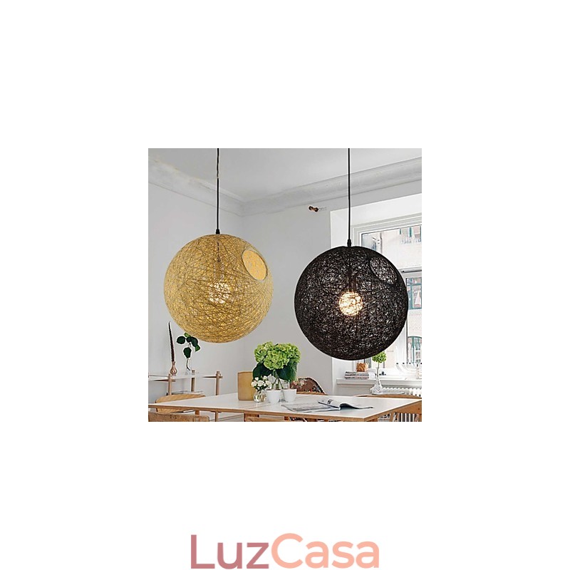 Lâmpada moderna simples e pastoral de vime, lustre de bola de cânhamo