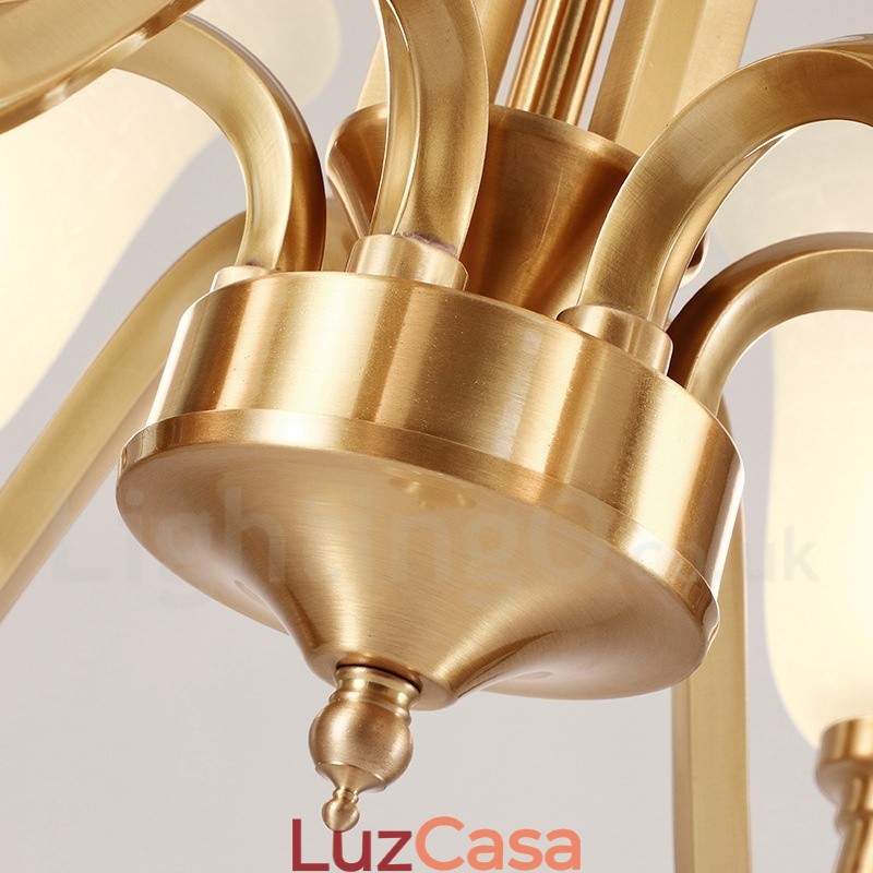 Pure Brass Grande Luxuoso Rústico Retro Vintage Sólido Latão Pingente Lustre com Tons de Vidro