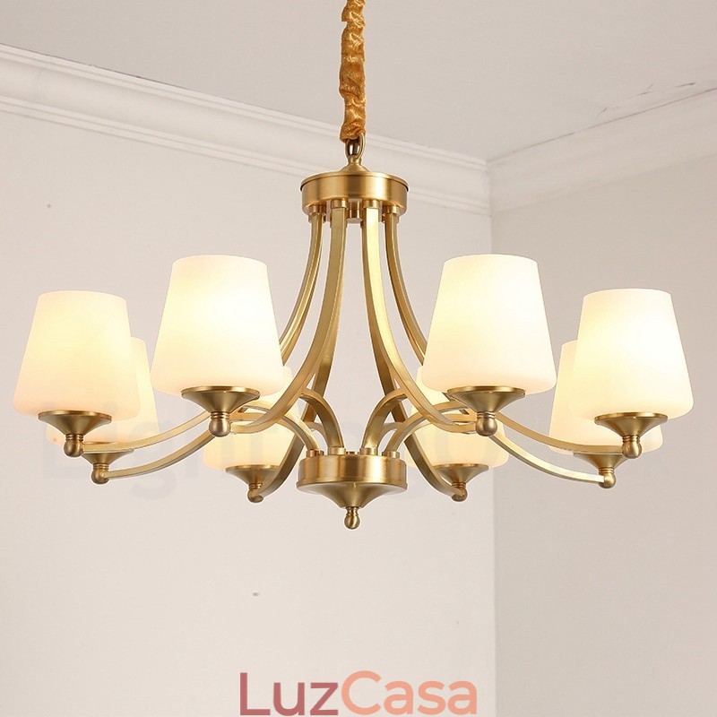 Pure Brass Grande Luxuoso Rústico Retro Vintage Pingente de Latão Lustre com Tons de Vidro