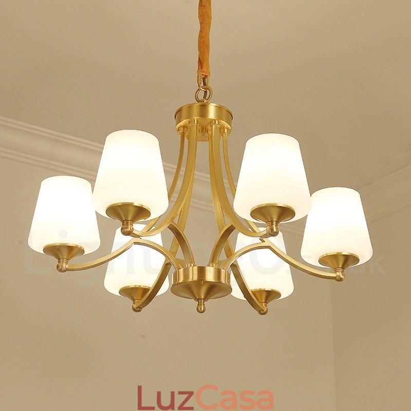 Pure Brass Grande Luxuoso Rústico Retro Vintage Pingente de Latão Lustre com Tons de Vidro