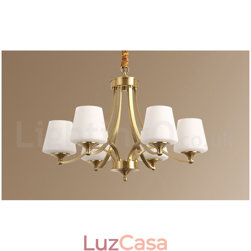 Pure Brass Grande Luxuoso Rústico Retro Vintage Pingente de Latão Lustre com Tons de Vidro