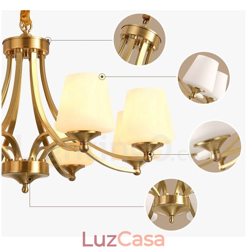 Pure Brass Grande Luxuoso Rústico Retro Vintage Pingente de Latão Lustre com Tons de Vidro