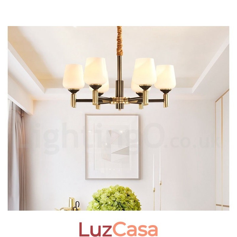 Pure Brass Grande Luxuoso Rústico Retro Vintage Pingente de Latão Lustre com Tons de Vidro