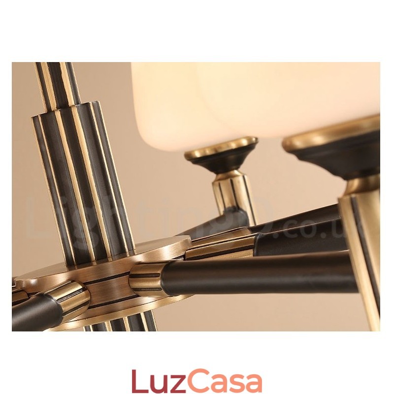 Pure Brass Grande Luxuoso Rústico Retro Vintage Pingente de Latão Lustre com Tons de Vidro