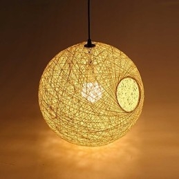Lâmpada moderna simples e pastoral de vime, lustre de bola de cânhamo