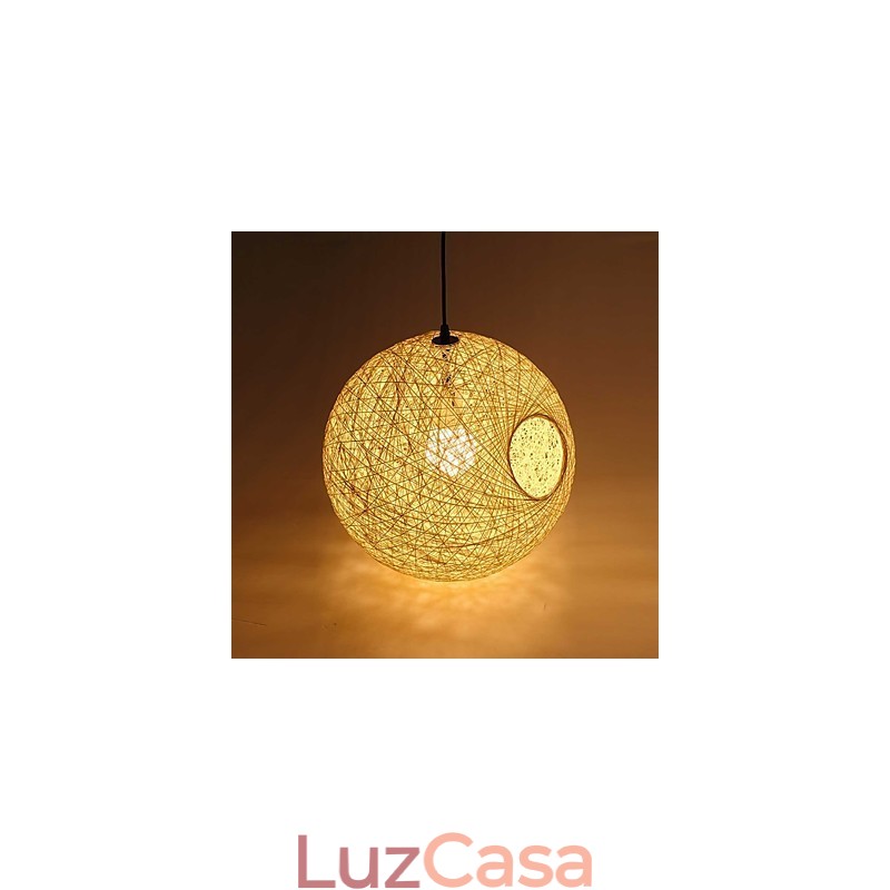 Lâmpada moderna simples e pastoral de vime, lustre de bola de cânhamo