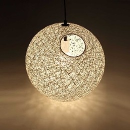 Lâmpada moderna simples e pastoral de vime, lustre de bola de cânhamo