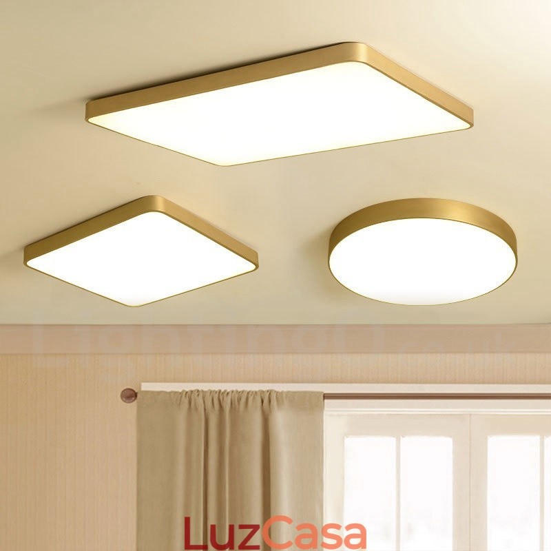 Luzes de teto de latão embutidas, estilo nórdico moderno, moderno, quadrado, ultrafinas, reguláveis, com cúpula de acrílico, também podem ser usadas como luminária de parede