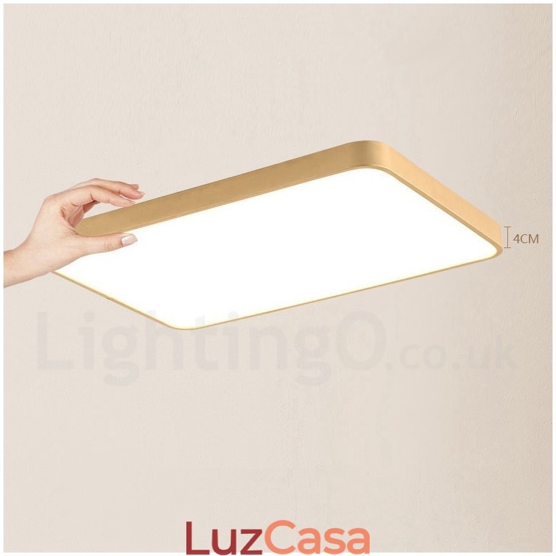 Luminárias de teto de latão embutidas, estilo nórdico moderno, contemporâneo, retangular ultrafinas, reguláveis, com cúpula de acrílico, também podem ser usadas como luminária de parede