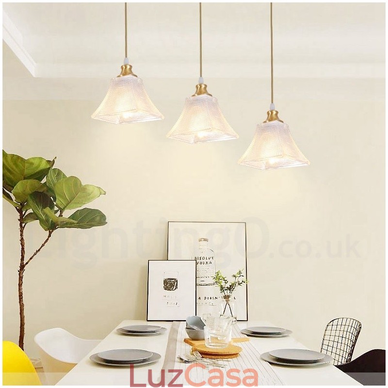 Luminária pendente estilo nórdico rústica de latão puro com cúpula de vidro