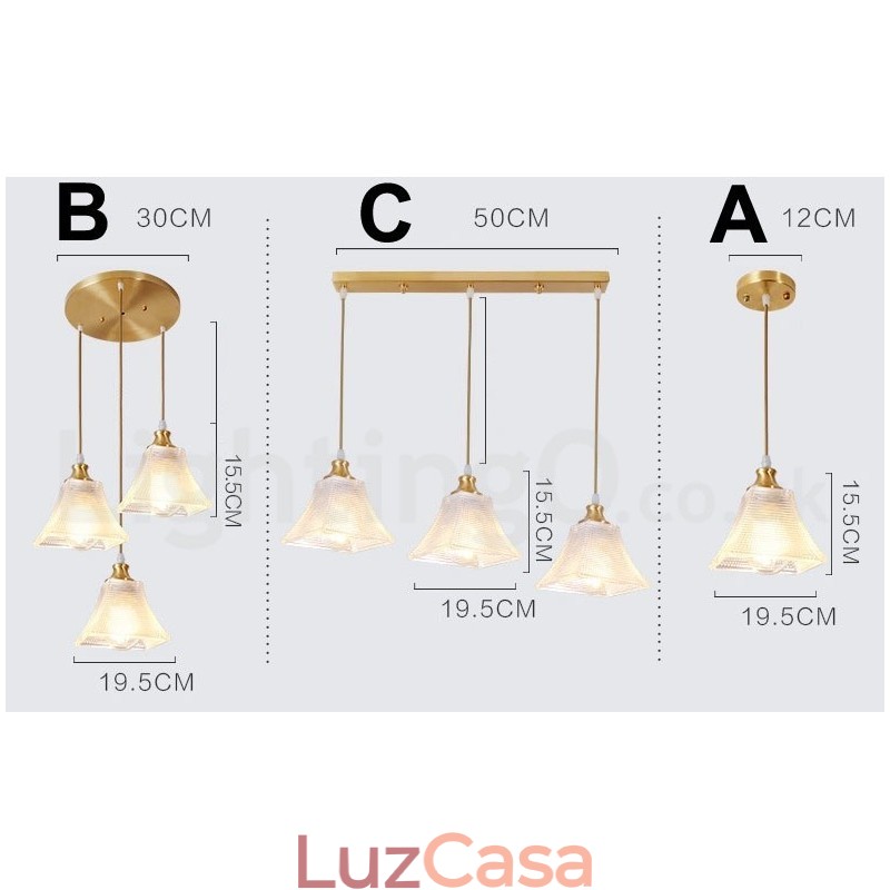 Luminária pendente estilo nórdico rústica de latão puro com cúpula de vidro