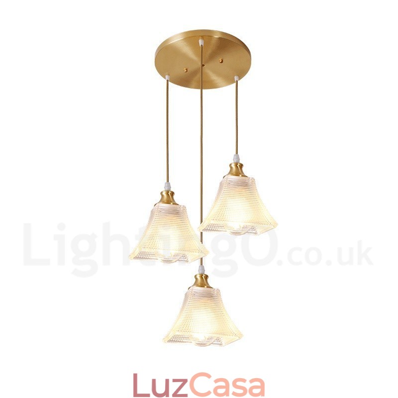 Luminária pendente estilo nórdico rústica de latão puro com cúpula de vidro