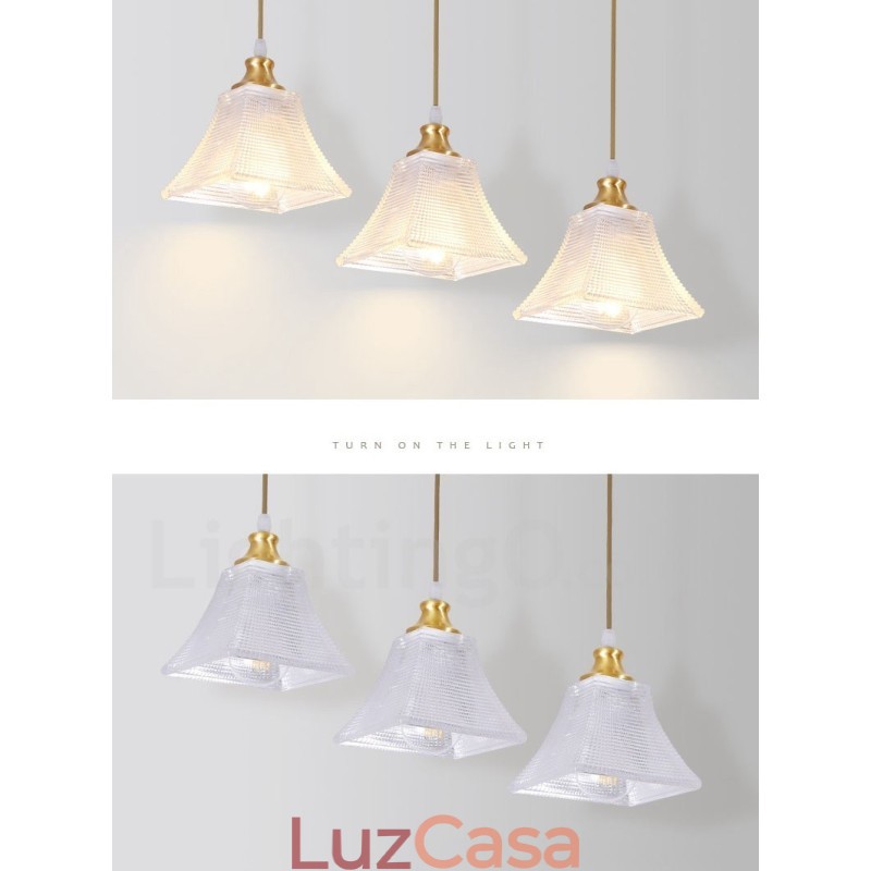 Luminária pendente estilo nórdico rústica de latão puro com cúpula de vidro