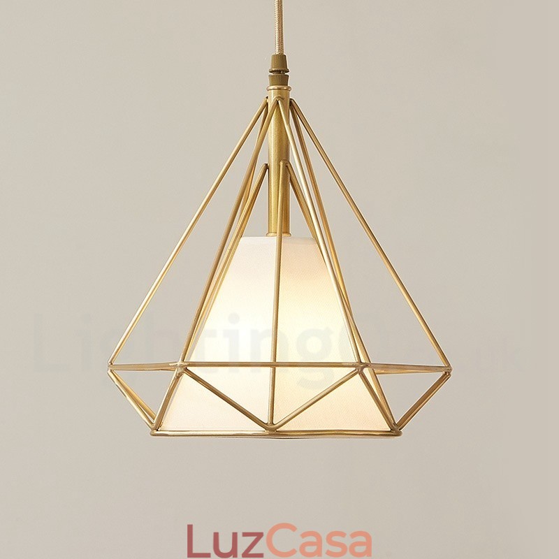 Luminária pendente estilo nórdico em estilo rústico de latão puro com cúpula de tecido