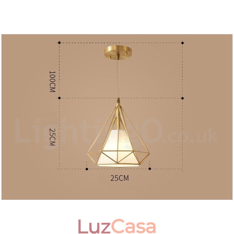 Luminária pendente estilo nórdico em estilo rústico de latão puro com cúpula de tecido