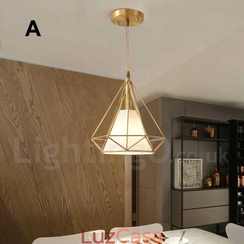Luminária pendente estilo nórdico em estilo rústico de latão puro com cúpula de tecido