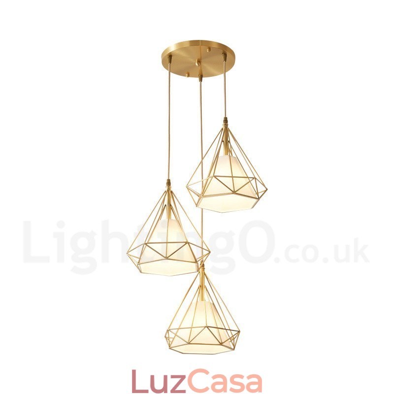 Luminária pendente estilo nórdico em estilo rústico de latão puro com cúpula de tecido