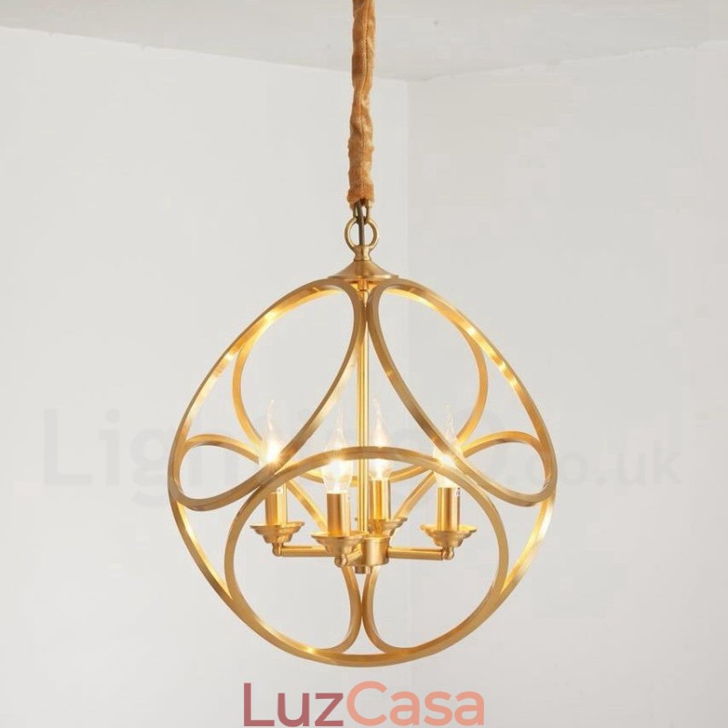 Luminária pendente estilo nórdico rústica de latão puro
