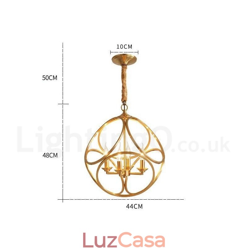 Luminária pendente estilo nórdico rústica de latão puro