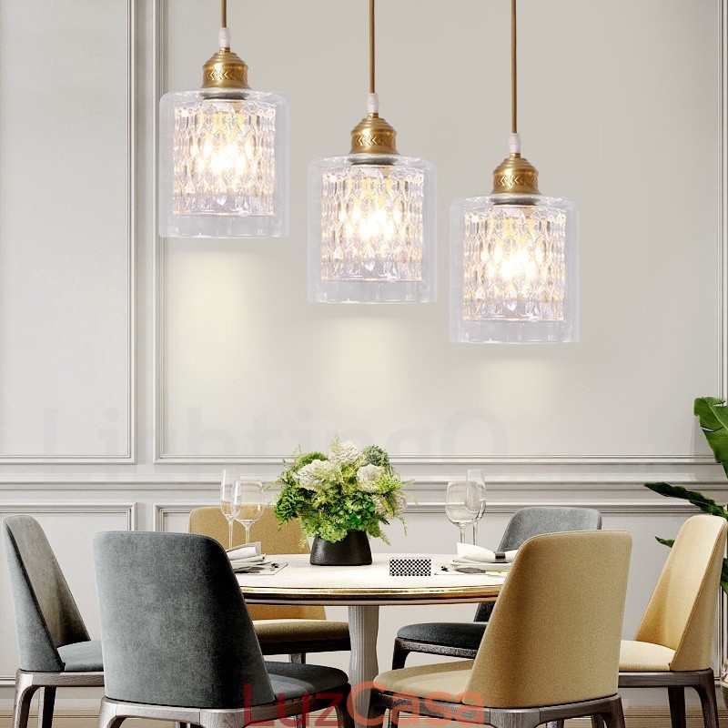 Luminária pendente estilo nórdico rústica de latão puro com cúpula de vidro