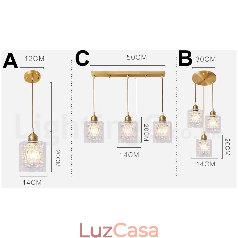 Luminária pendente estilo nórdico rústica de latão puro com cúpula de vidro