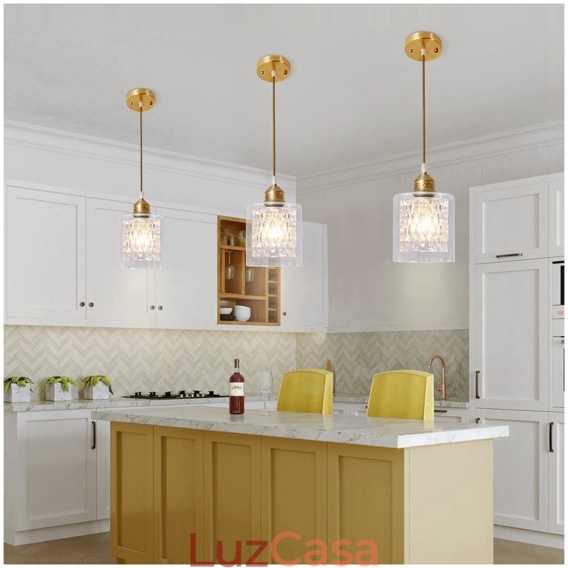 Luminária pendente estilo nórdico rústica de latão puro com cúpula de vidro